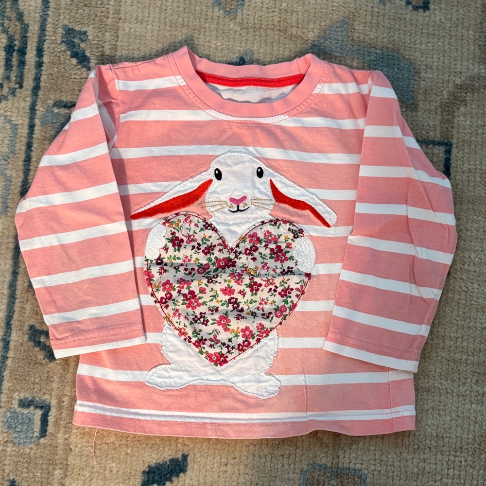 Girls' Pink Striped Bunny Heart Long-Sleeve Top